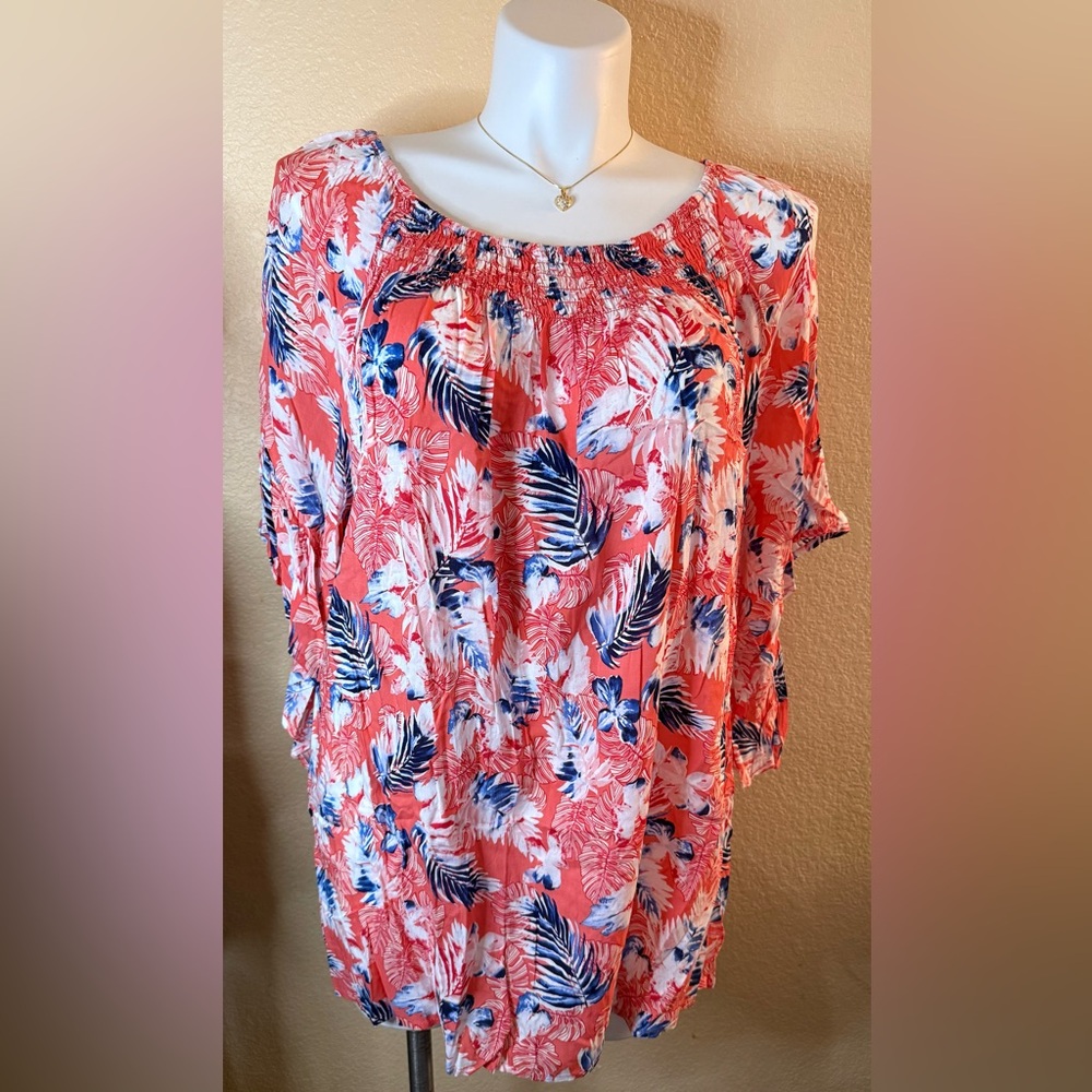 2/$24 Terra & Sky Blue and Coral Floral Blouses - Picture 4 of 11